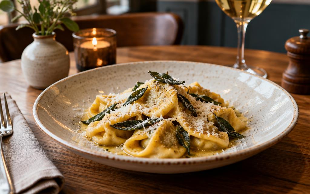 Handmade sage pasta at Sage and Stone